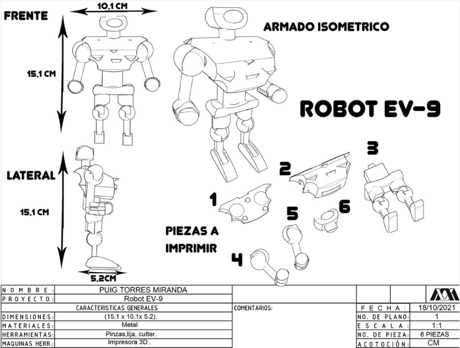 Planos de robot con sus respectivas piezas