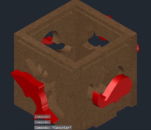 Vista isométrica de juguete didactico con sus piezas a insertar