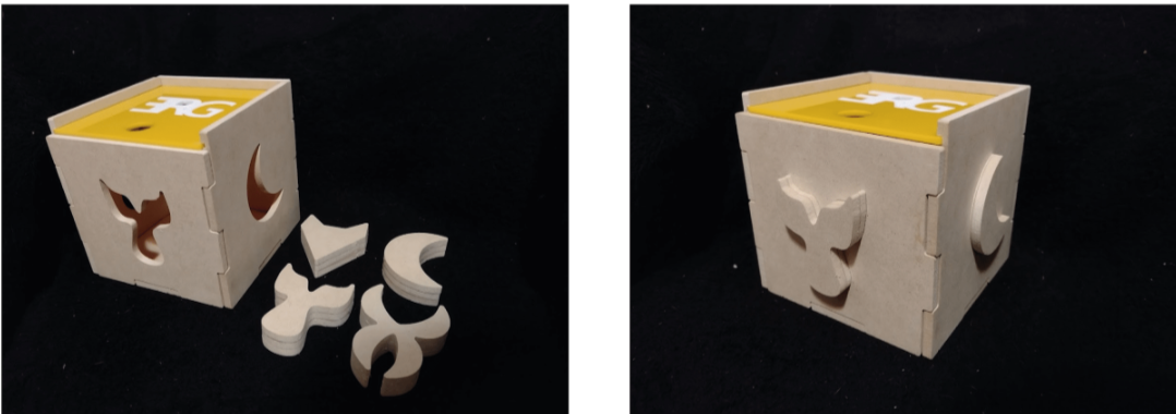 Cubo didáctico construido y sus respectivas piezas