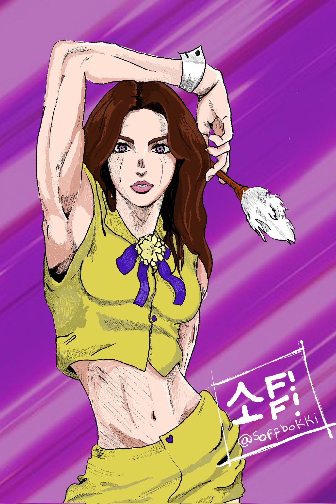 Ilustración de la integrante del grupo LOONA, Heejin en un estilo de dibujo correspondiente al del anima Jojo´s Bizarre Adventure